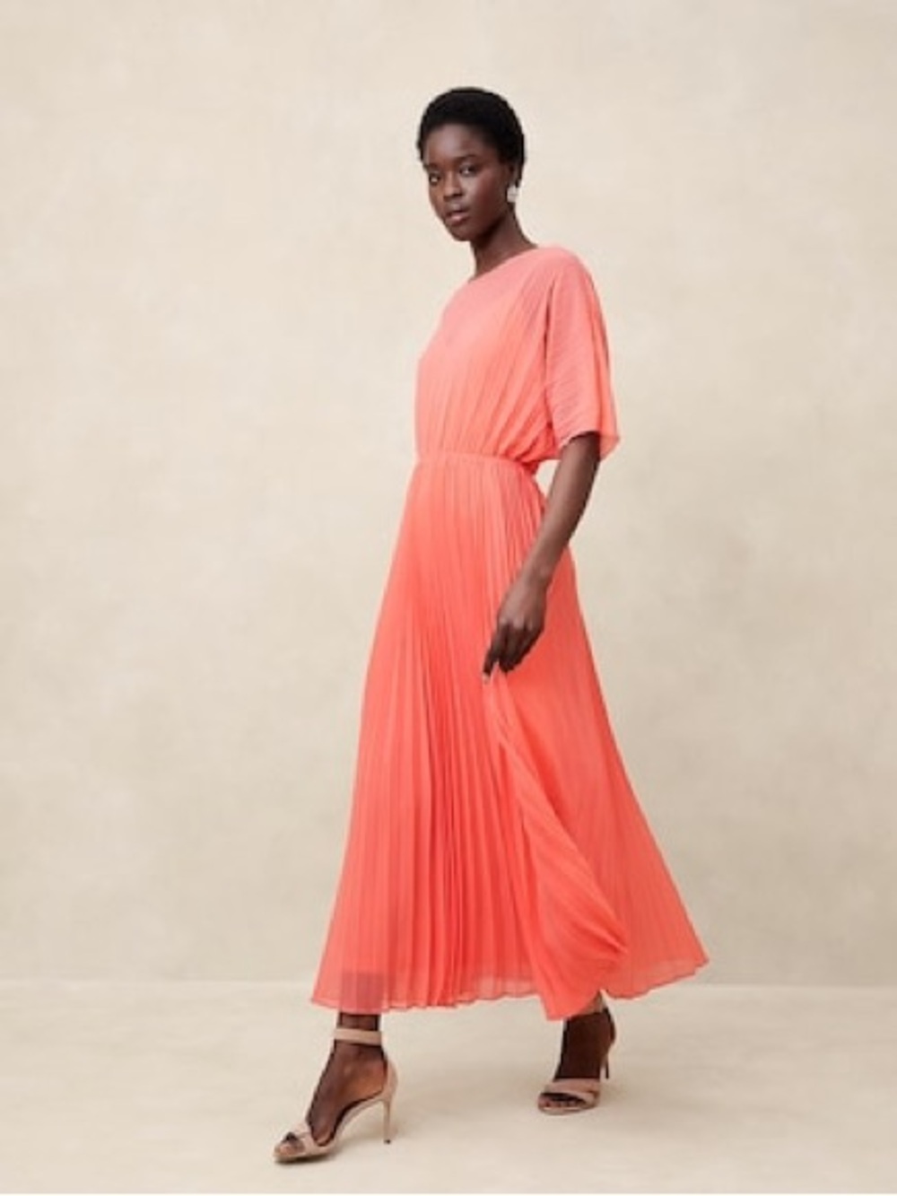 Banana Republic Chiffon Pleated Ombré Coral Maxi Dress (NWT)